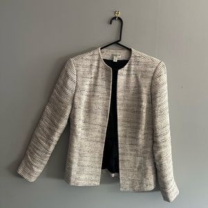 Austin Reed Black and White Textured Open-Front Collarless Blazer